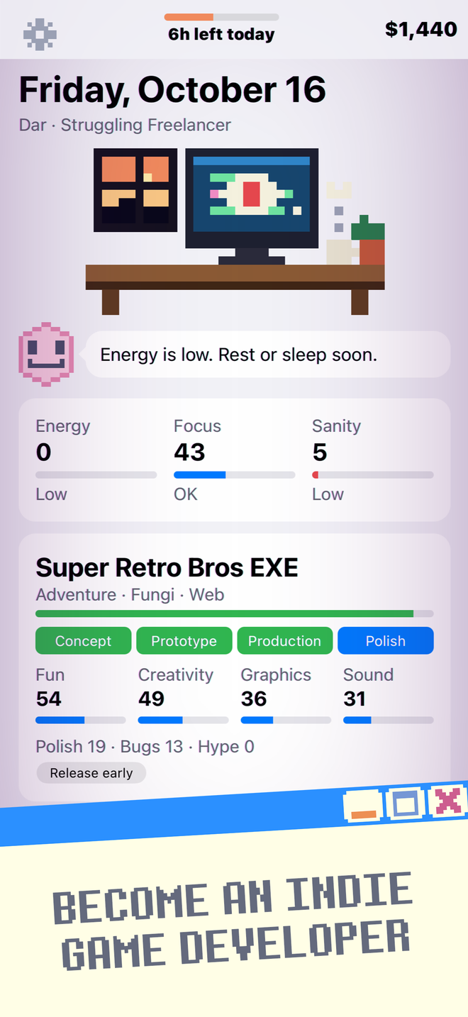 Cursed Game Dev Simulator screenshot: Become an indie game developer