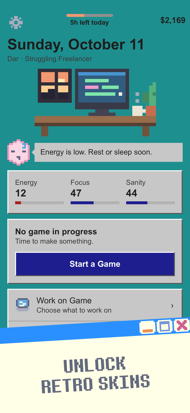 Cursed Game Dev Simulator screenshot: Unlock retro skins