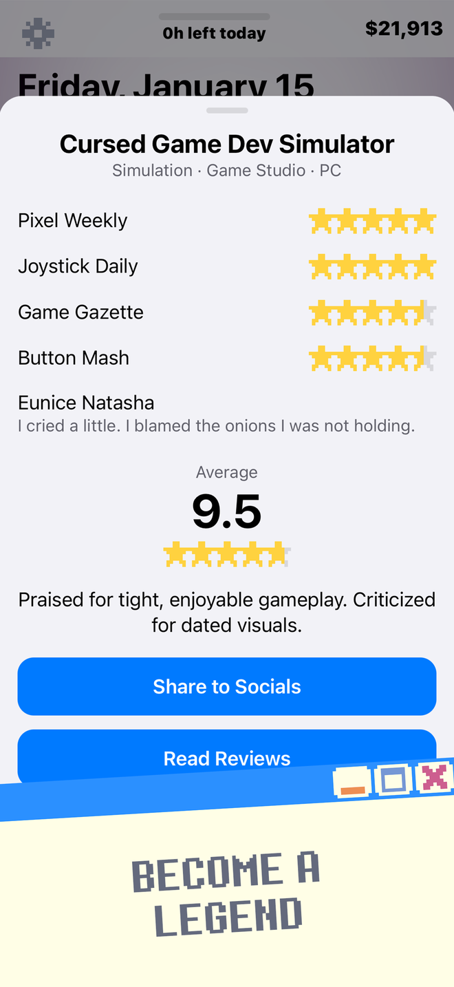 Cursed Game Dev Simulator screenshot: Become a legend